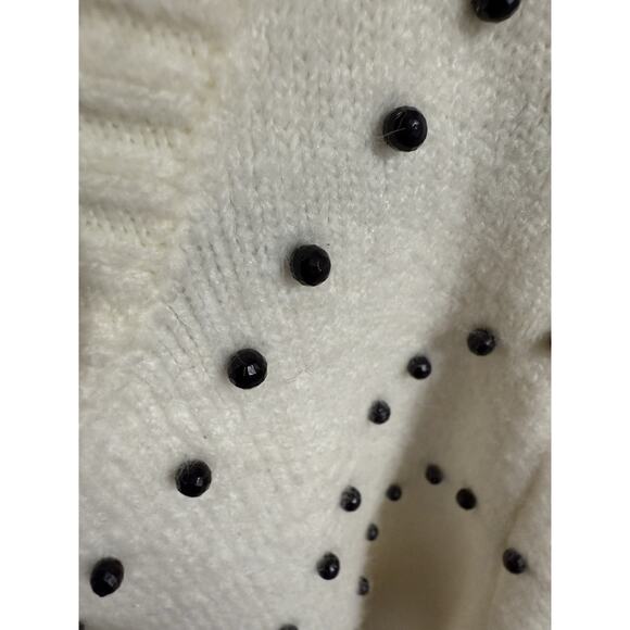 Express Beaded Sweater Puff Sleeve White Cream Sequin Embroidered V Size XL EUC - Picture 5 of 6